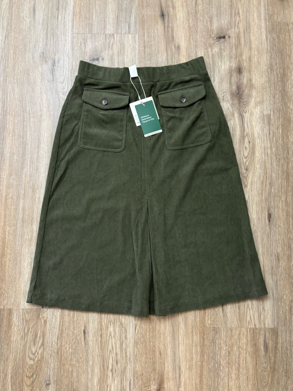 HALARA Olive Green Corduroy A-Line Knee Length Skirt with Pockets